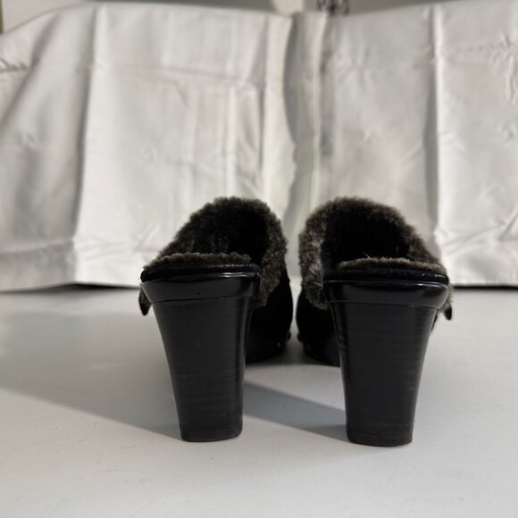 Stuart Weitzman Black Suede Shearling Clog Mules | Women’s 6 - Picture 8 of 13
